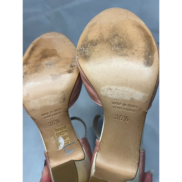 Les Venues Italy Peep Toe Leather Heel Pumps Ankle Strap Brown Silver Size 38.5 - Picture 8 of 8